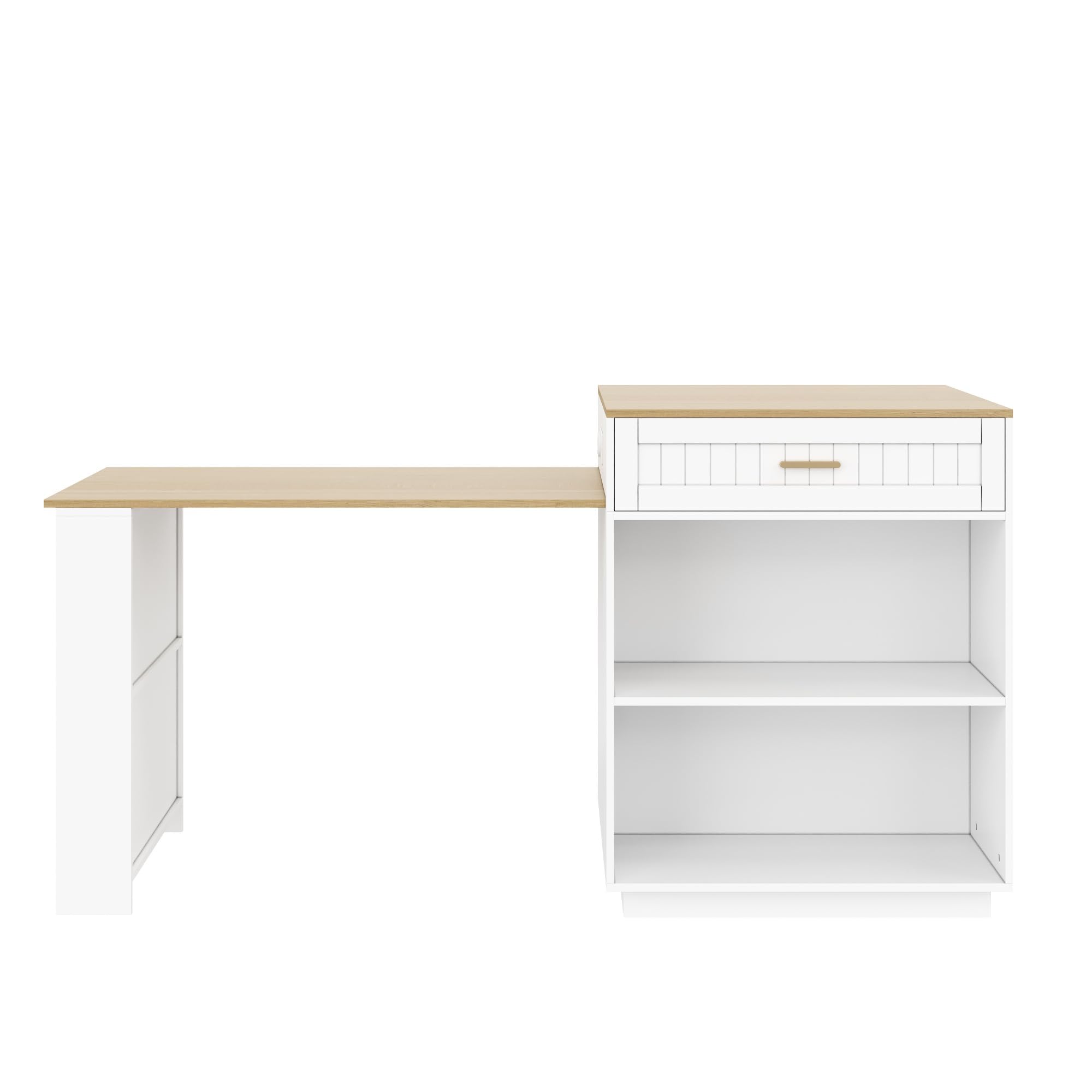 Mobile a isola da cucina, tavolo da bar allungabile con spazio e ruote, mobile da cucina con cassetti e mensola, 121,5-192 x 70 x 92 cm, bianco