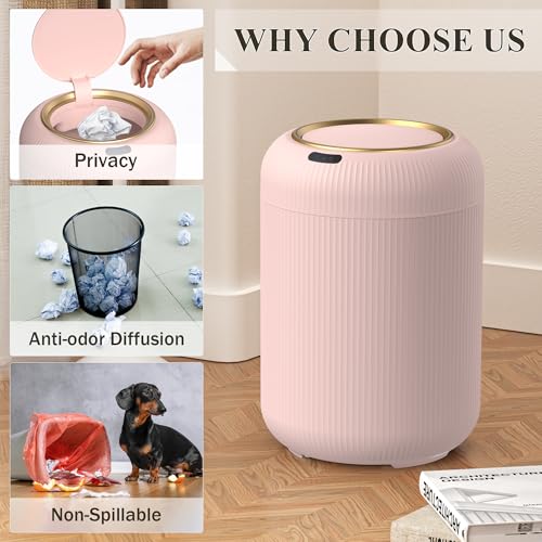 Image of Smart Bathroom Trash Can with Lid，3 Gallon Bathroom Garbage Can Automatic Touchless，Motion Sensor Trashcan, Baby Diaper Trash Bin, Mini Pink Waste Basket for Bedroom, Kitchen, Restroom, Office
