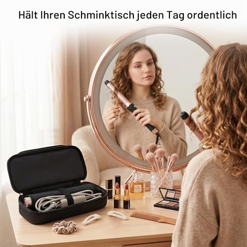 Noldena Hänge Haartrocknertasche, kompatibel mit Dyson Airwrap und Shark FlexStyle, Wasserabweisende Organizer Tasche mit Trennwand, Reise Kosmetiktasche, Geschenk für Frauen, Schwarz