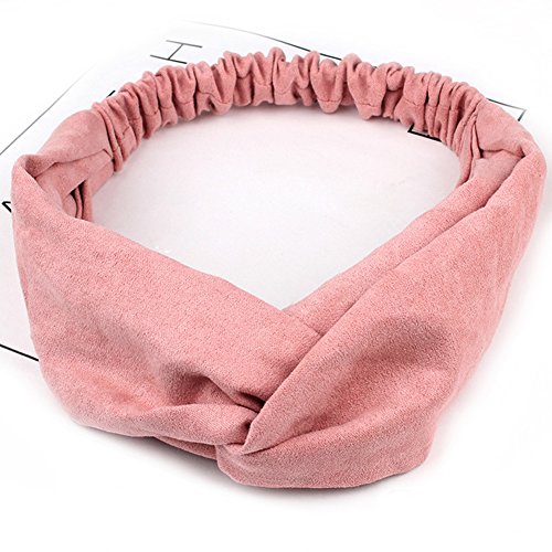 HaloVa Headband, Elastic Cross Head Wrap Hair Bands Headwear Turban Hair Accessories for Women and Girl, Pure Color, Pink
