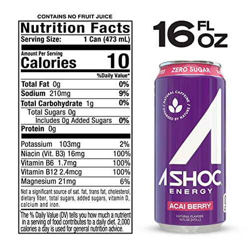 A Shoc Performance Energy Drink, Acai Berry, 16 Ounce Can, Natural Energy Blend, Bcaas, Ocean Mineral Electrolytes, And No Chemical Preservatives, 12-Pack #TOP4