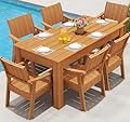 ZHUSI Patio Table and Chairs Set, Outdoor Table and Chairs,HDPE Outdoor Dining Set with Umbrella Hole for Backyard, Poolside, Porch (Teak, 7 PCS)