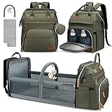 DERJUNSTAR Diaper Bag Backpack, Large Baby Bag with Changing Pad, Thick Padded Back & Straps, Laptop Compartment, Waterproof Travel Backpack with USB Port, Multi-Function for Mom & Dad, Army Green