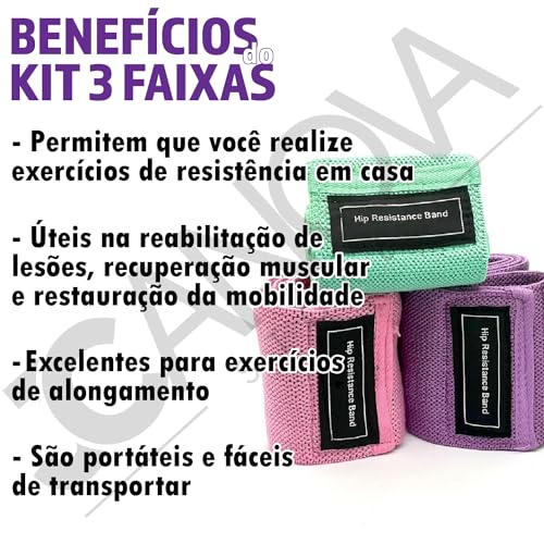 Kit 3 Faixas Elasticas De Exercicio Hip Band Faixas Elasticas Corda Elastica Treino em Casa Thera Ba