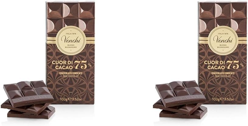 Venchi Cuor di Cacao 75% Extra Dark Chocolate Bar 3.52oz (Pack of 2)
