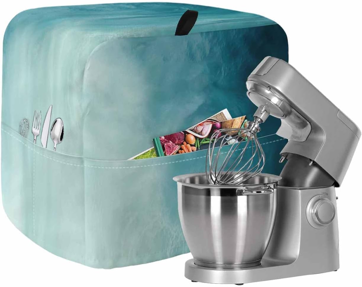 Blue Ombre Stand Mixer Cover with Storage Pocket, Waterproof Kitchen Mixer Covers, Coastal Beach Modern Abstract Art Kitchen Appliance Dust Cover Compatible with 5-8 Quart Mixers