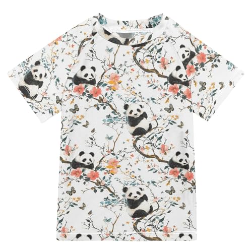 Rash Guard Bathing Suit Girls Short Sleeve Kids Rash Guard 7T Aesthetic Panda White