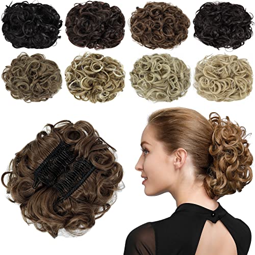 Yamel Chignon Hairpiece Curly Bun Scrunchie Extensions Synthetic Updo Combs in Messy Bun Hair Piece for Women Light Brown