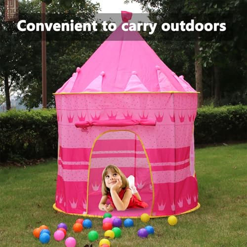 Pop Up Princess Castle Teepee Tent - Pink, Print Cloth Mongolian Yurt, Indoor/Outdoor Portable Kids Play Tent - Image 6