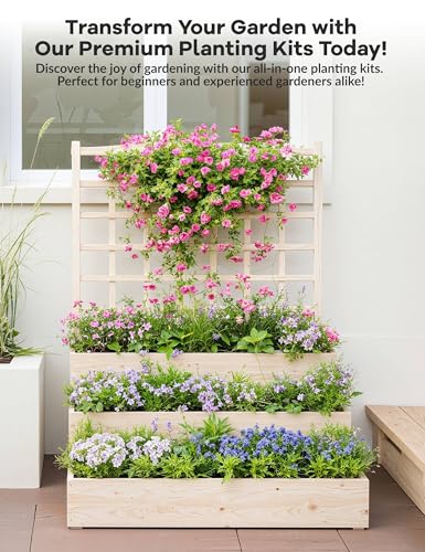3-Tier Raised Garden Bed with Trellis, Wooden Vertical Planters Bed with Open-Ended Base for Climbing Plants Vines Flower Herb Vegetable Fruit,Outdoor Planter Boxes for Patio Yard Lawn