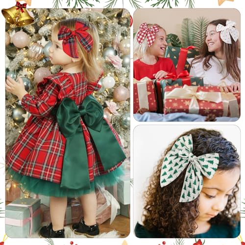 DEEKA-8-PCS-Large-Red-and-Green-Christmas-Themed-Hair-Bows-for-Toddler-Girls-Handmade-Cotton-Fabric-Hair-Accessories