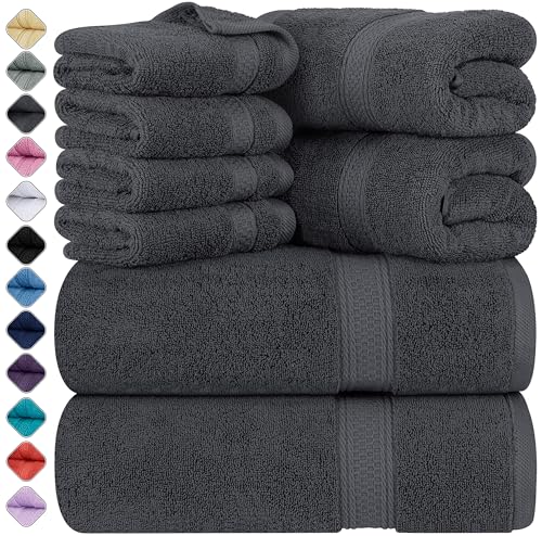 Utopia Towels - 8 teilig Handtücher Set aus Baumwolle mit Aufhänger - 2 Badetuch, 2 Handtücher und 4 Washclappen - (Grau)