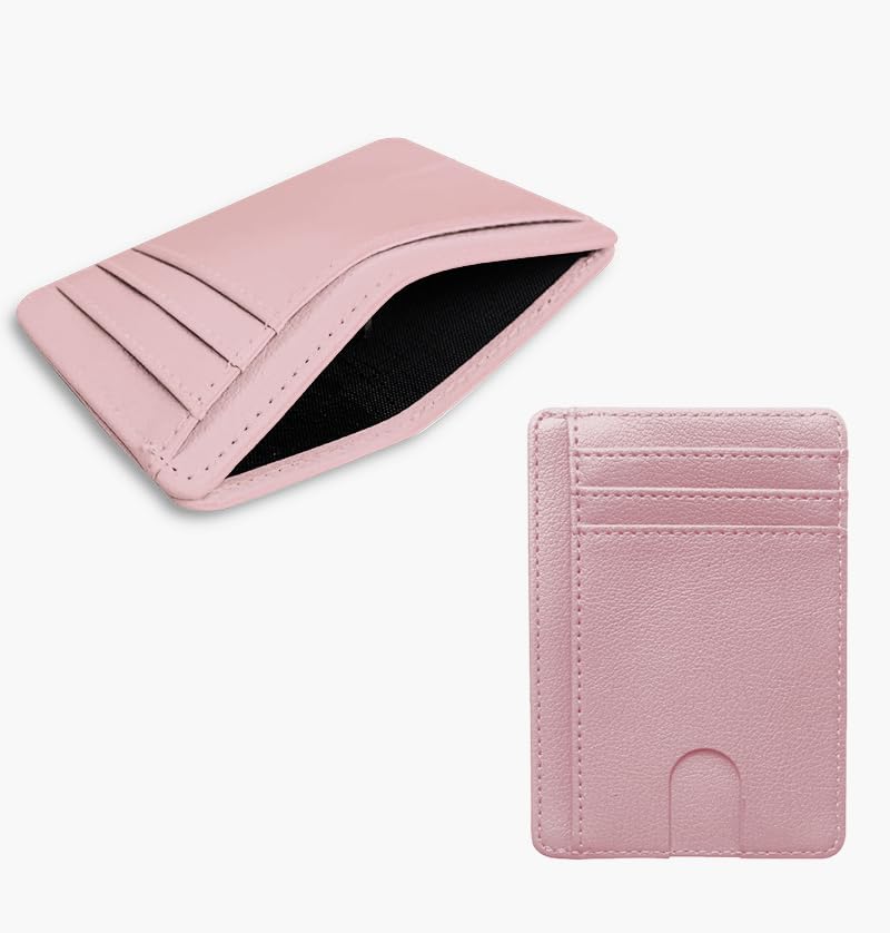 Pink Slim Minimalist Card Holder Wallet – Case for Men & Women, Ultra-Thin Durable Money Clip with Multiple Slots for Credit Cards, IDs, Cash, Travel & Business