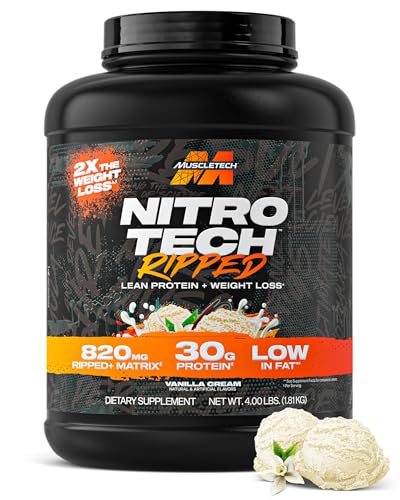 Muscletech Whey Protein Powder (Vanilla Cream, 4LB) - Nitro-Tech Ripped Whey Protein Isolate & Peptides Smoothie Mix for Lean Muscle & Fast Recovery - 30g of Whey Protein for Women & Men