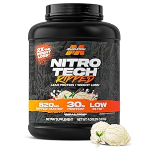 Muscletech Whey Protein Powder (Vanilla Cream, 4LB) – Nitro-Tech Ripped Whey Protein Isolate & Peptides Smoothie Mix for Lean Muscle & Fast Recovery – 30g of Whey Protein for Women & Men