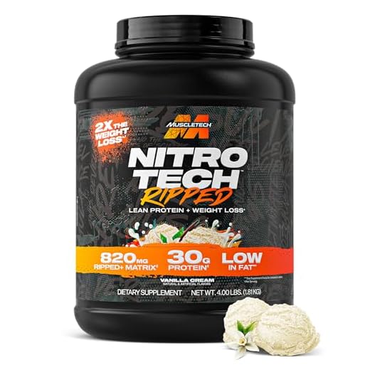 Muscletech Whey Protein Powder (Vanilla Cream, 4LB) - Nitro-Tech Ripped Whey Protein Isolate & Peptides Smoothie Mix for Lean Muscle & Fast Recovery - 30g of Whey Protein for Women & Men