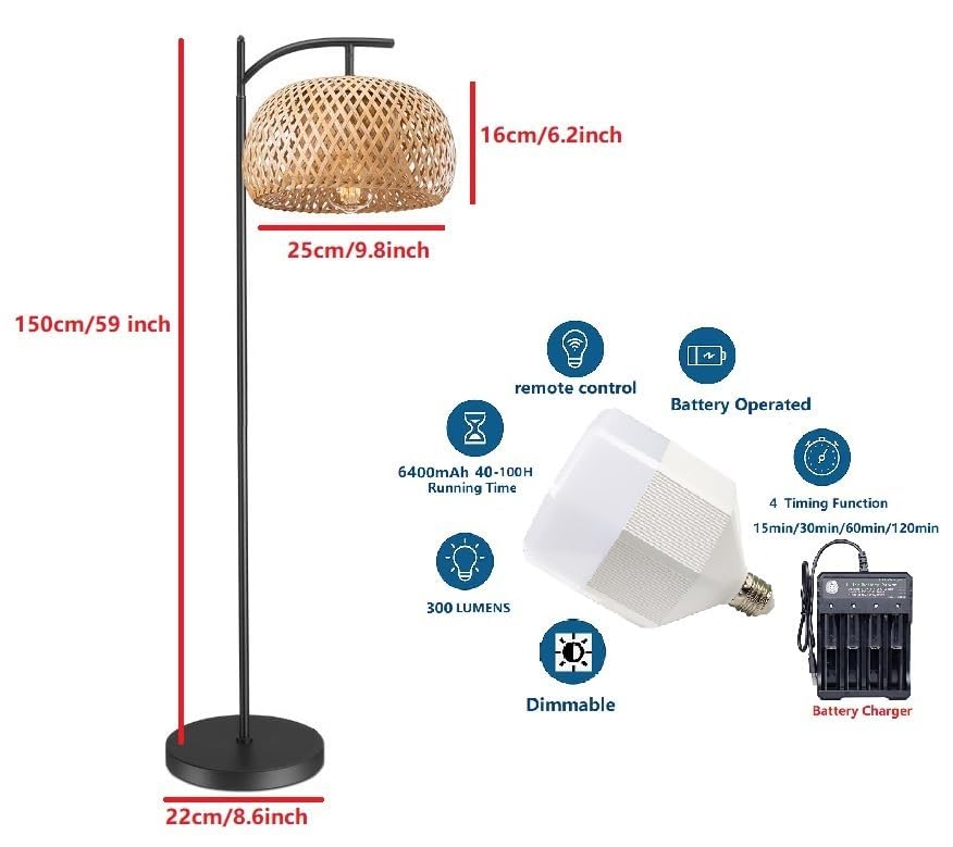 Lampadaire en rotin avec télécommande et variateur d'intensité sans fil - 4