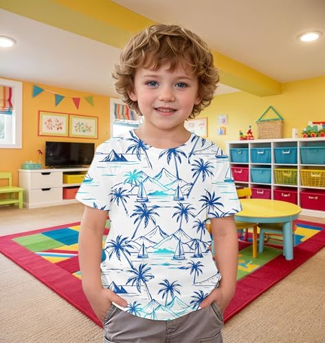 Hawaiian Shirts for Boys Tropical Palm Tree Graphic T-Shirt Casual Cool Hawaiian Shirt for Kids 6-13 Years4