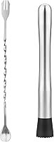 tifanso 10" Stainless Steel Cocktail Muddler & Bar Spoon Set - Durable Tools for Mojitos, Layered Drinks & Home Bartending