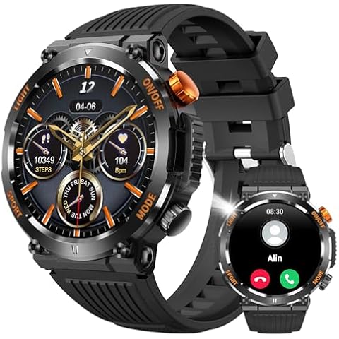 Military Smart Watch for Men Answer/Make Call, Outdoor Waterproof Tactical Sports Smartwatch with LED Flashlight Compass, Heart Rate Sleep Monitor Fitness Tracker Watches for iPhone Android Phone Cover