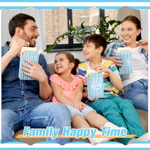 Image of Xinnun 200 Pcs Paper Popcorn Boxes 1oz Oil-proof Disposable Striped Popcorn Boxes Container Leak Proof Paper Holders for Movie Night, Party, Birthday, Wedding (Light Blue)