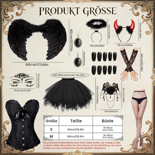 Engel Kostüm Damen Schwarz Set Dark Angel,Schwarzer Engel Kostüm mit Tüll Rock, engelsflügel schwarz, Heiligenschein, Karneval Kostüm Damen engel, Engelskostüm Frauen Faschingskostüm – Bild 3
