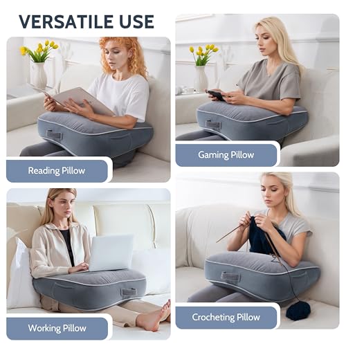 LELEFIDO Reading Pillow for Gaming, Gaming Pillow for Lap, Side Sleeper Pillows for Adults, Arm Support Pillow for Adult Crocheting, Working or Sitting in Bed, Floor & Sofa (Grey)