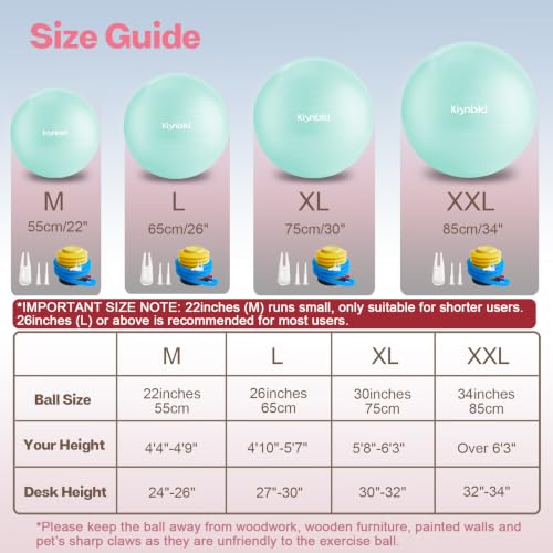 Image of kisnbld Exercise Ball, Extra Thick Yoga Ball for Workout Pregnancy Stability, 4 Sizes Anti-Burst Balance Ball with Foot Pump - Heavy Duty Fitness Ball Chair for Office, Home & Gym