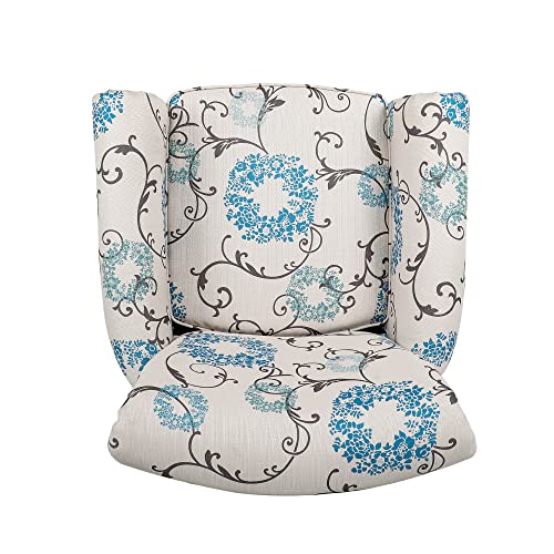 Qhitty Modern Accent Chair With Wood Legs And Thick Cushion, Mid Century Upholstered Accent Armchair High Back Rest And Armrest, Leisure Single Sofa Chair For Bedroom/Home Office/Study (Blue Wreath) #TOP4