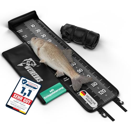 WEIRERNS Premium Abhakmatte, Abhakmatte mit Maßband 130cm x 30cm, Abhakmatte Angeln, mit humorvollen Sprüchen, leicht zusammenrollbar & Kantenschutz