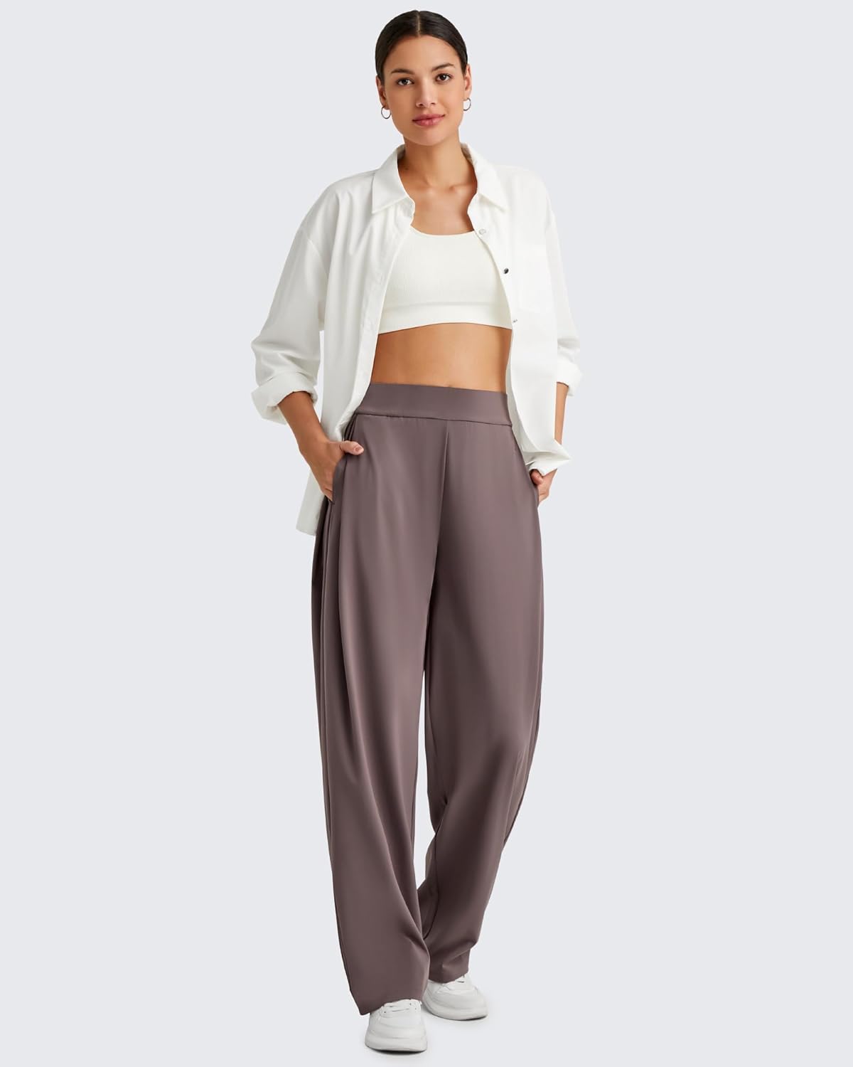 G4Free Casual Dress Pants Women Stretchy Office Pants Wide Leg Trousers Pants with Pockets Business Work (Taupe,M,27") - Image 5