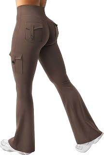 Workout Cargo Leggings with Pockets for Women Workout Bootcut Yoga Pants Hidden Scrunch Butt Lifting Leggings Gym Pants