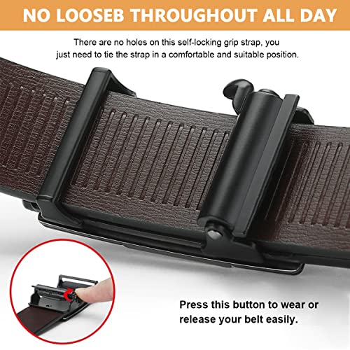 Image of GUSTAVE Waist Belts for Men Fashion Black Mens Belt Slide Lock Leather Belt for Men, with Click Buckle - 130cm Length, Free Adjustable, No Belt Hole