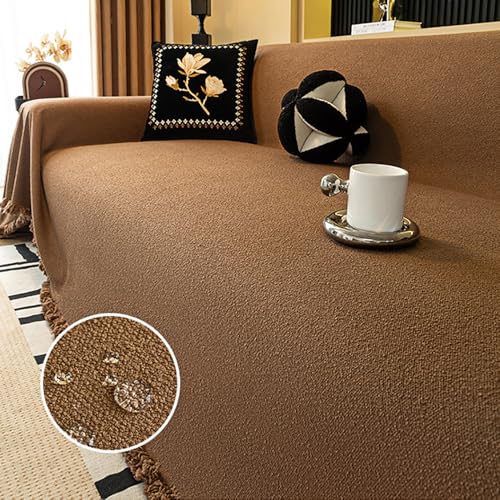 Manta impermeable beige para sofá de 1 y 4 plazas, en forma de L, protección contra arañazos, colcha suave y acogedora con flecos, decoración del hogar