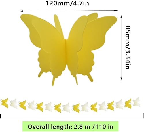 Miniatura 8 de 4 carteles de papel de mariposa de 9.2 ft118 pulgadas, guirnalda de papel de mariposa colgante, serpentinas colgantes de mariposas, decoraciones de