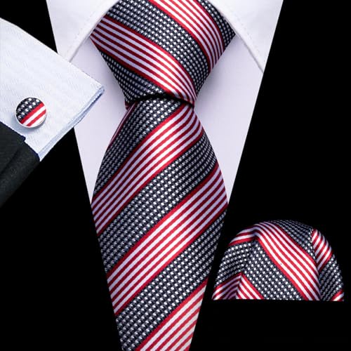 Image of Barry.Wang Man Tie Sets Skull Animal 63 inch Extra Long Necktie Silk Woven Handkerchief Cufflinks Festival Party Gift