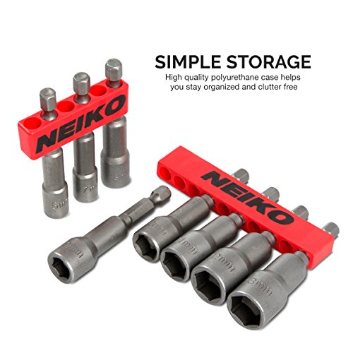 Image of NEIKO 10065A 1 /4 inch Hex Shank Magnetic Power Impact Nut Driver Set |8 Piece Tool Set | Professional Grade Socket Nut Setters| Metric | Sizes 6 to 13 MM | Cr-V Steel