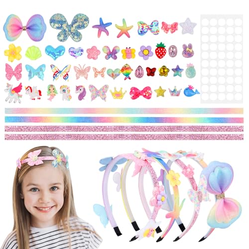 RISVOWO Juguetes Niños Niña 4 5 6 7 8 9 Años, Set de Accesorios para el Pelo, DIY Headband Making Kit para hacer tus propias diademas para regalo niña 5-12