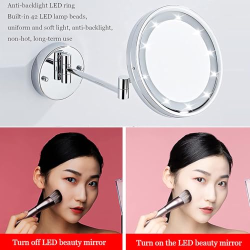 Espejo de Maquillaje LED con Luz y Aumento 10X, Montaje en Pared, Dorado Cepillado miniatura 5