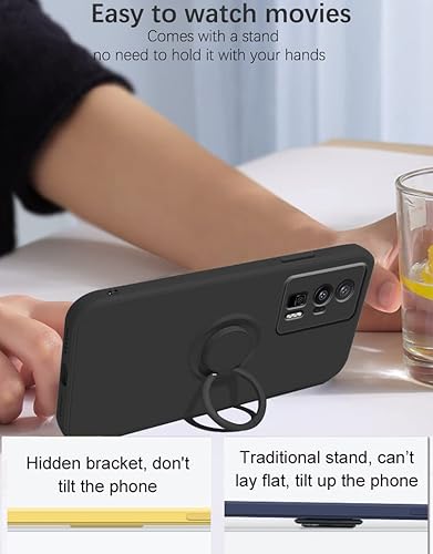Miniatura 3 de Funda compatible con Poco F5 Pro con soporte de anillo negro, funda para teléfono Xiaomi Poco F5 Pro, funda de silicona líquida con forro de