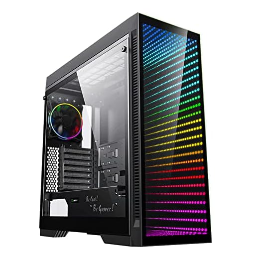Gaming Case Full Tower, with Tempered Glass Side Panel & ARGB LED Mirror, Supports 7x120mm Fans, GAMEMAX Abyss-TR