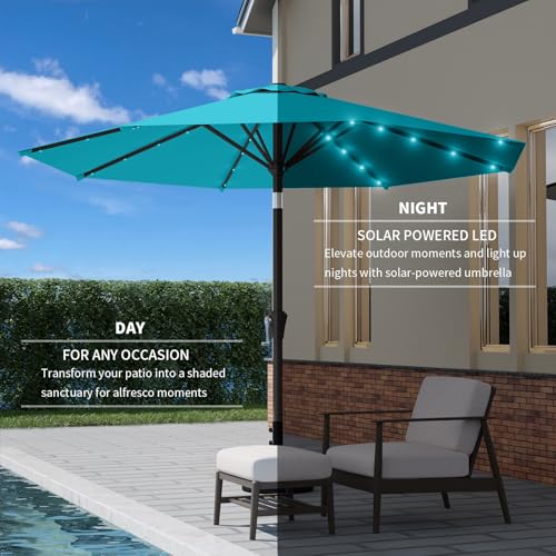 Image of 9FT Patio Umbrella with Solar Lights,Outdoor Market Umbrella with Tilt and Crank, LED Lighted Table Umbrella for Garden,Deck,Backyard,Pool,Beach (Light Blue)