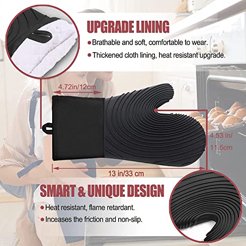 Silicone Oven Mitts, Bbq Gloves, Extra Long Grilling Gloves With Quilted Liner Heat Resistant Oven Gloves, Kitchen Silicone Oven Mitts For Barbecue, Cooking, Baking 450°F #TOP2