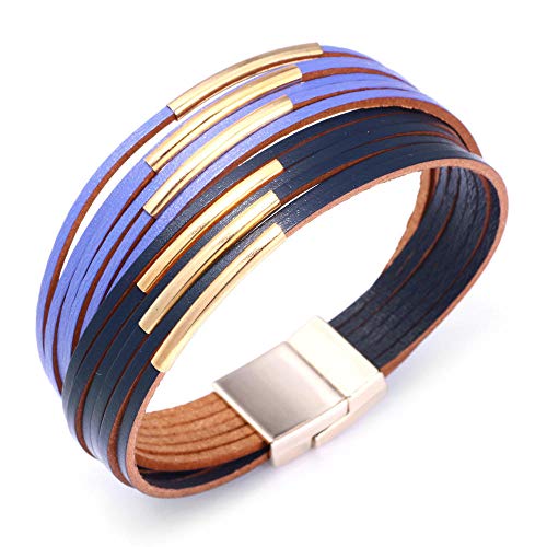 Bracelet rétro en cuir violet bleu couple avec accessoires alliage