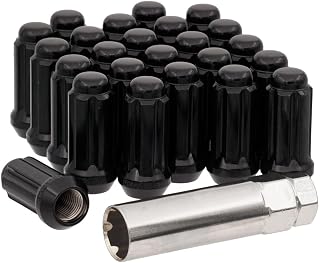 14x1.5 Bulge Acorn Spline Lug Nuts 1.9" Length - 6 Lug Kit with Key, Black, Cold Forged & Triple Plated for Maximum Strength & Corrosion Resistance, Complete Install Set for Trucks