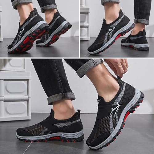 Jarv Cooling Comfort Sneaker, Atlacoast Shoes for Men, Summer Breathable Mesh Non-Slip Lightweight Slip-On Walking Shoes, Comfort for All-Day Wear(Black,US 10.5)4