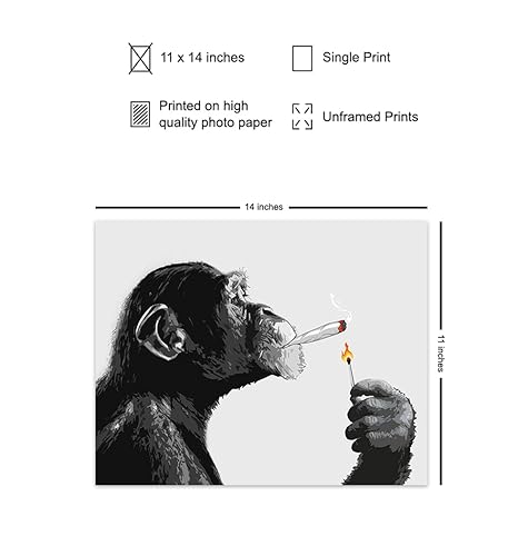 Miniatura 2 de DOPE Chimp Smoking Weed LARGE 11x14 - Psychedelic Room Decor - Marijuana Gifts for Men - Dope Posters - Trippy Wall Art - Cannabis Art Print -