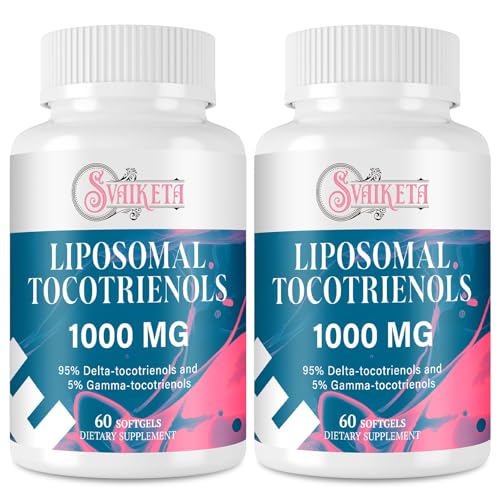 Svaiketa Liposomal Tocotrienols 1000mg Vitamin E Tocotrienols Supplement Advanced Formula with 95% Delta-Tocotrienols & 5% Gamma-Tocotrienols 60 Count (2 Bottles)