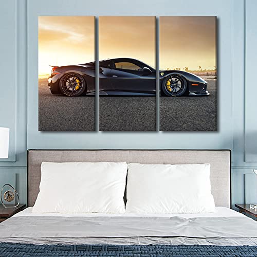 Tumovo Supercar Wall Art For Men Boys Bedroom Speedy Car Canvas Art Wall Decor Black Sports Car Modern Wall Art Pictures For Living Room Artwork Paintings Giclee Framed Ready To Hang, 60" Wx40 H #TOP2