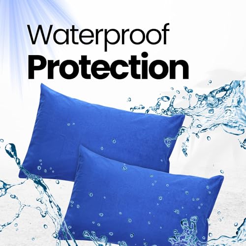 Image of The Maximus Waterproof & Dustproof Terry Cotton Pillow Protector Standard Size, Set of 2, Royal Blue (18 inch x28 inch)